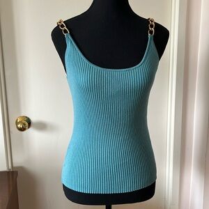 💕August Silk Teal Knit Tank Top with Gold Chain Straps S EUC